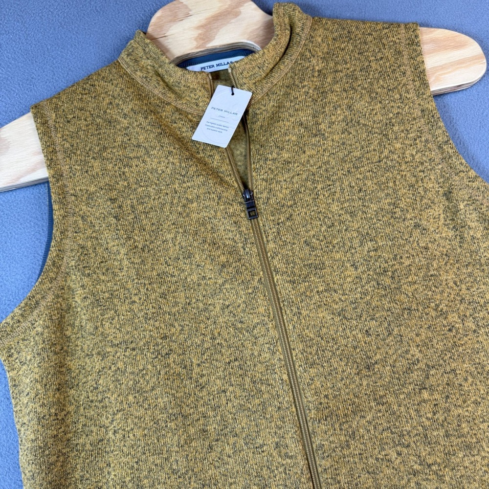Peter Millar Crown Mens XL Full Zip Fleece Vest Mustard Yellow Heather MF23K61